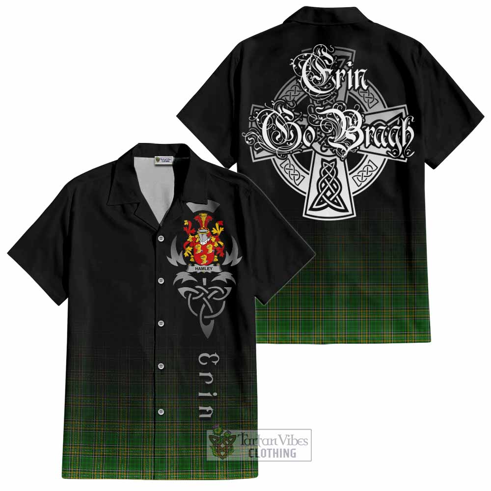 Tartan Vibes Clothing Hamley Irish Clan Short Sleeve Button Shirt with Coat of Arms Erin Go Bragh Celtic Inspired