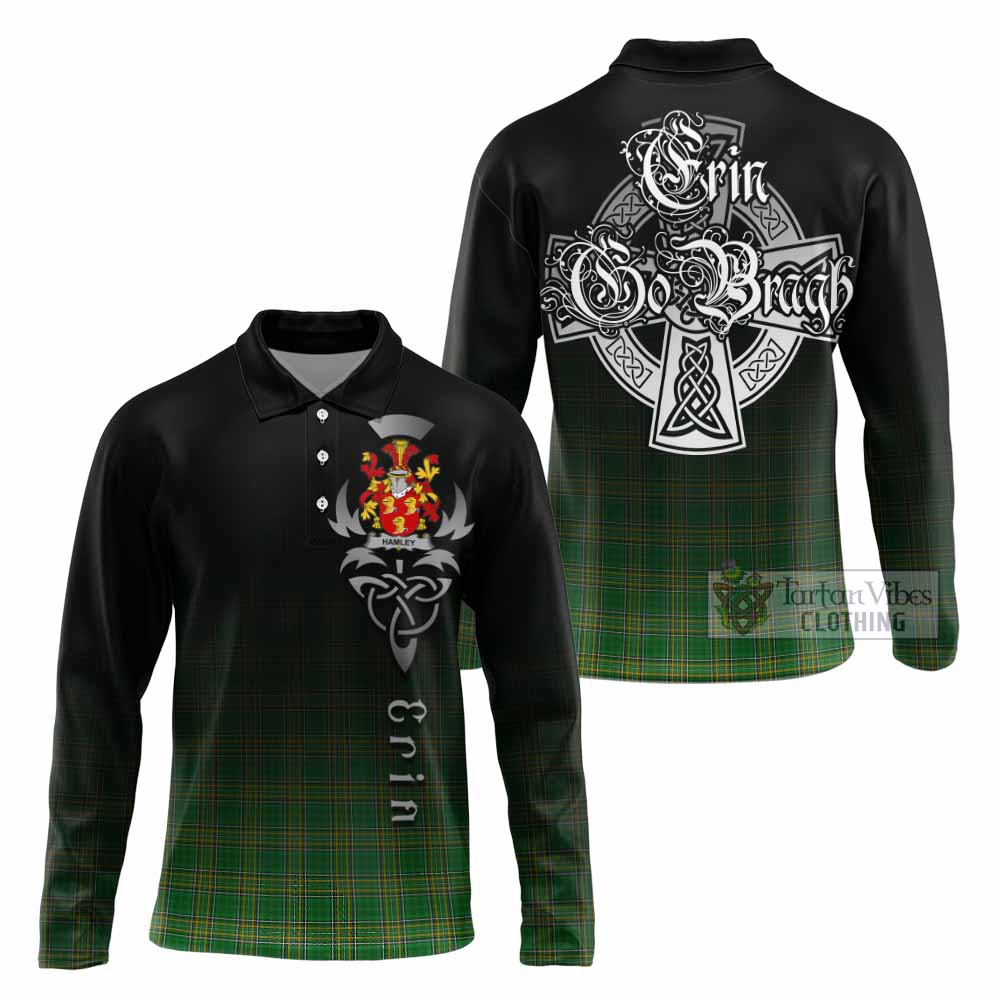 Tartan Vibes Clothing Hamley Irish Clan Long Sleeve Polo Shirt with Coat of Arms Erin Go Bragh Celtic Inspired