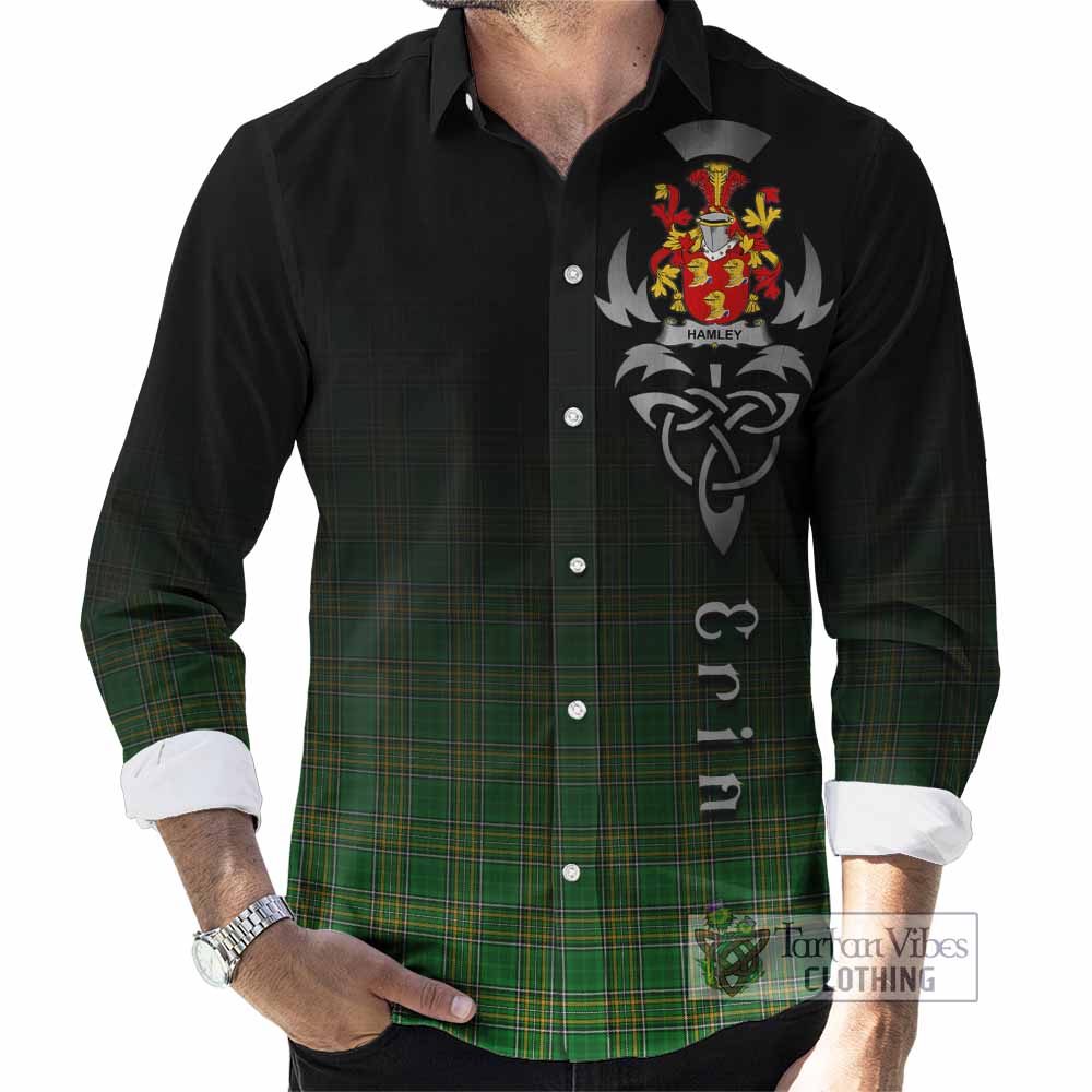 Tartan Vibes Clothing Hamley Irish Clan Long Sleeve Button Shirt with Coat of Arms Erin Go Bragh Celtic Inspired