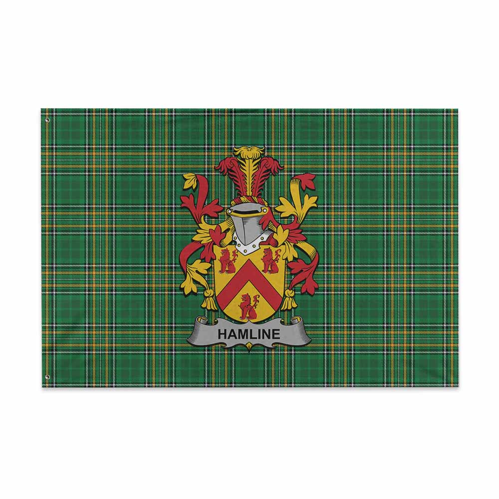 Tartan Vibes Clothing Hamline Irish Clan Tartan House Flag with Coat of Arms