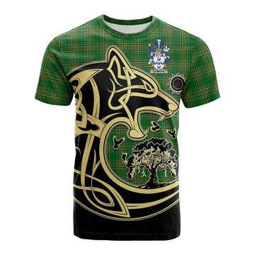 Hammond Irish Tartan Cotton T-shirt with Coat of Arms Celtic Wolf Style