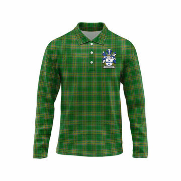 Tartan Vibes Clothing Hammond Irish Clan Tartan Long Sleeve Polo Shirt with Coat of Arms