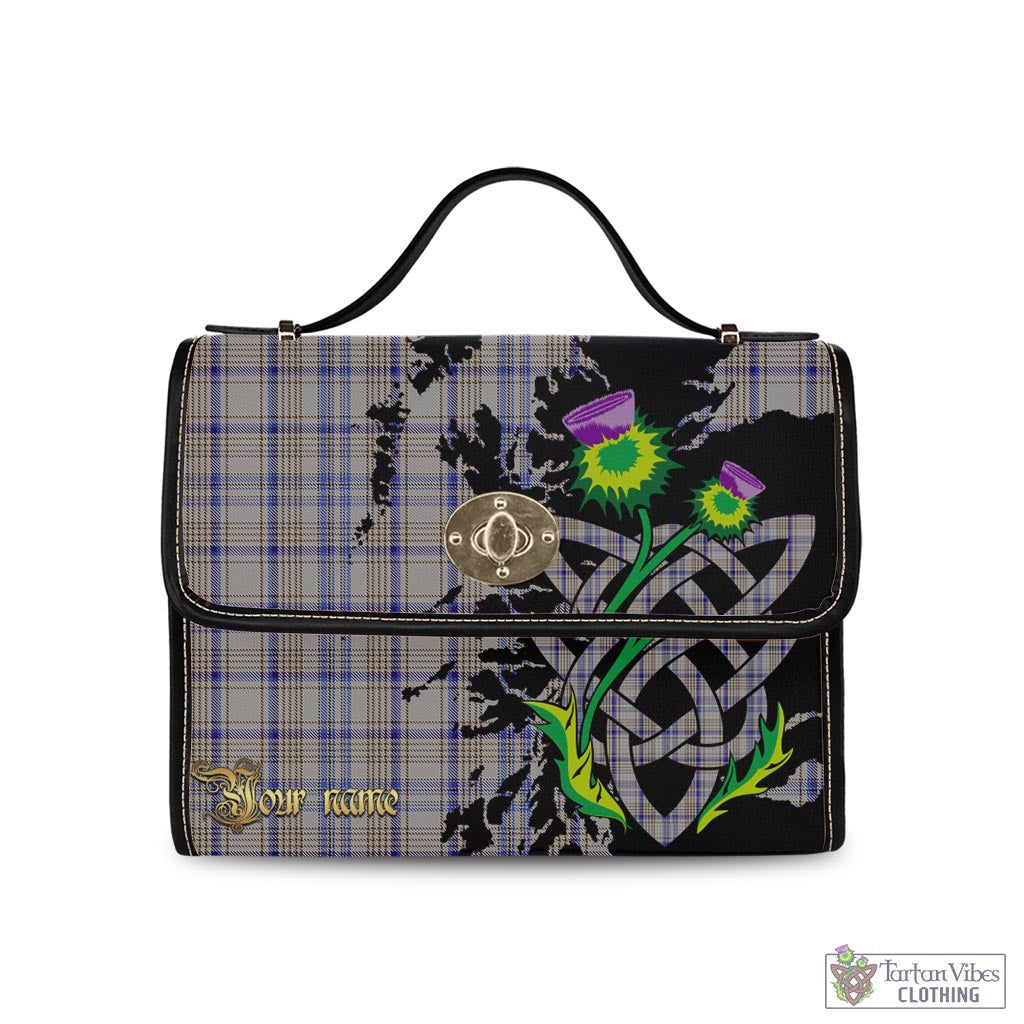 Tartan Vibes Clothing Handwriting Tartan Waterproof Canvas Bag with Scotland Map and Thistle Celtic Accents