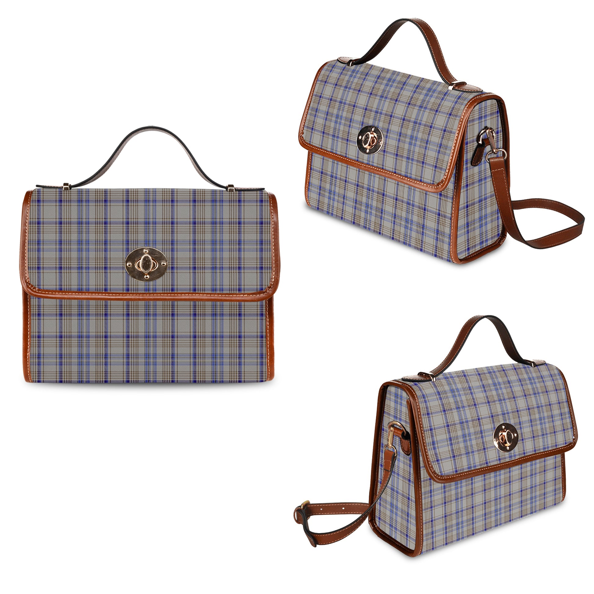 Tartan Vibes Clothing Handwriting Tartan Leather Strap Waterproof Canvas Bag