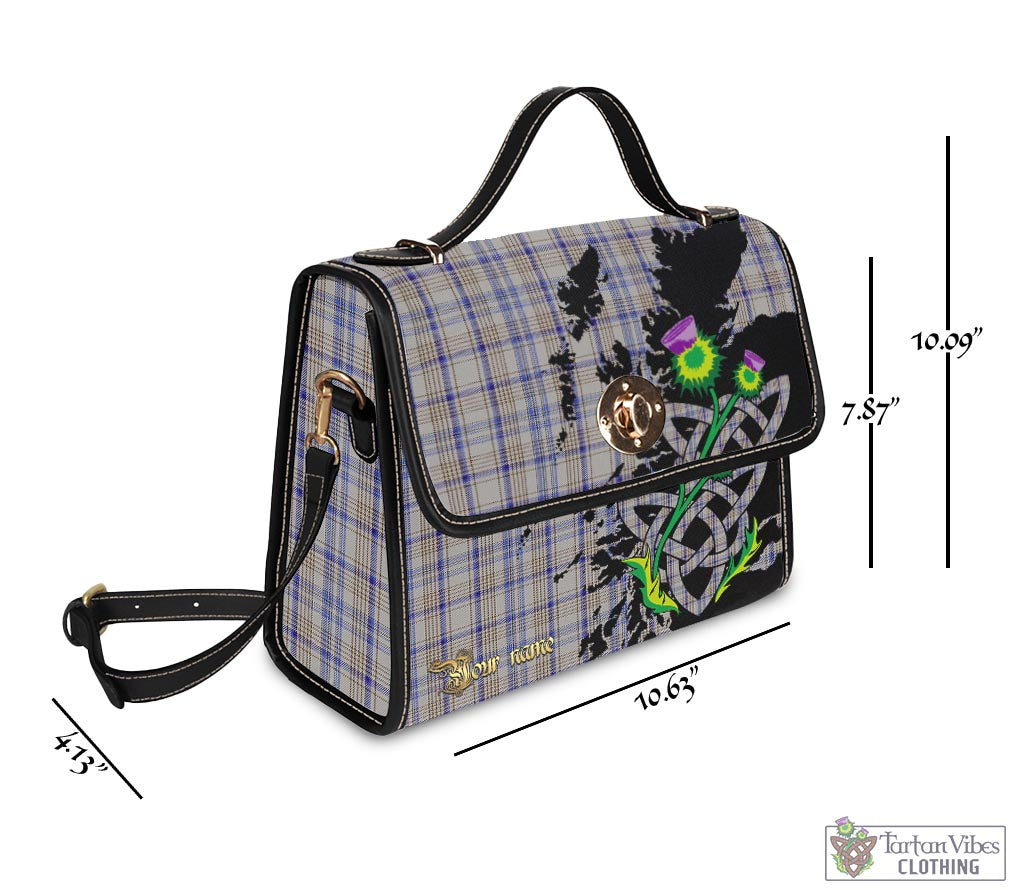 Tartan Vibes Clothing Handwriting Tartan Waterproof Canvas Bag with Scotland Map and Thistle Celtic Accents