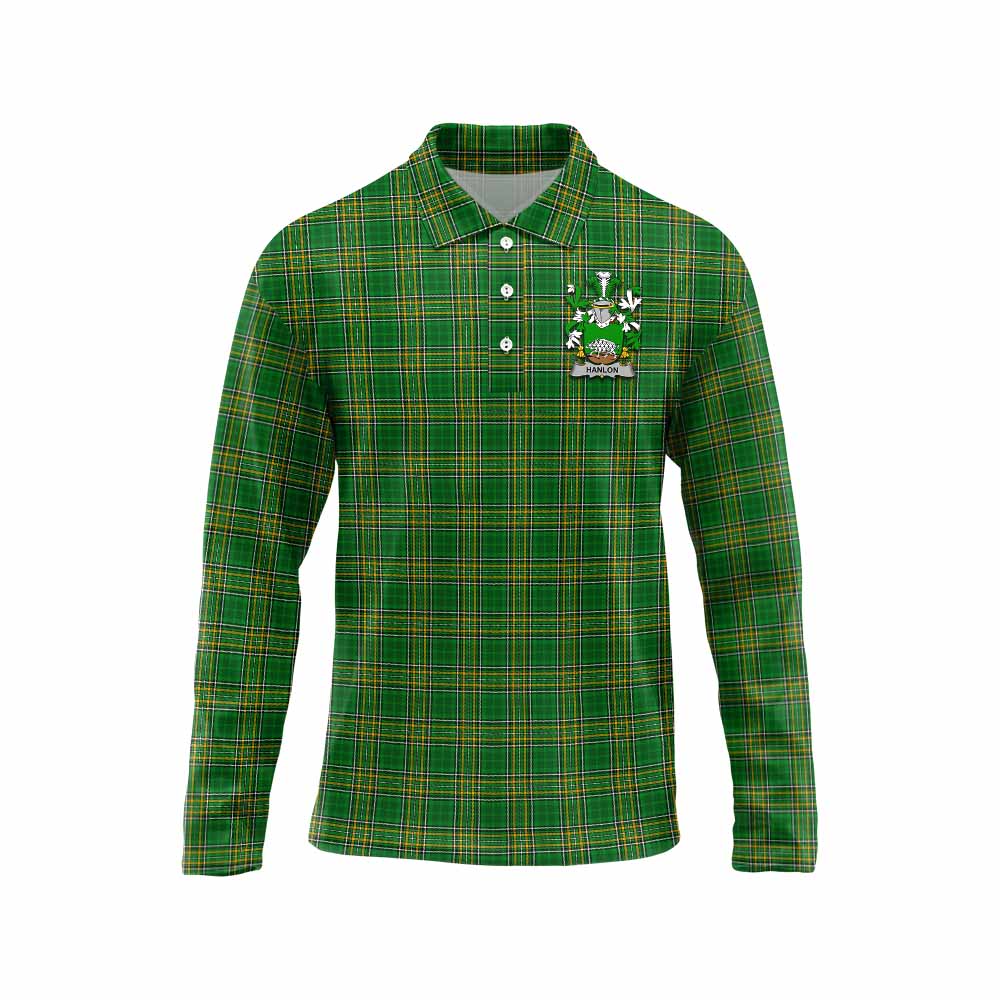 Hanlon Irish Clan Tartan Long Sleeve Polo Shirt with Coat of Arms Unisex - Tartan Vibes Clothing