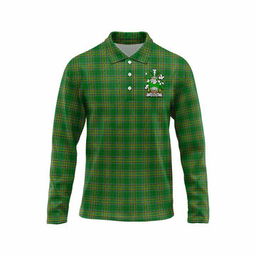 Tartan Vibes Clothing Hanlon Irish Clan Tartan Long Sleeve Polo Shirt with Coat of Arms
