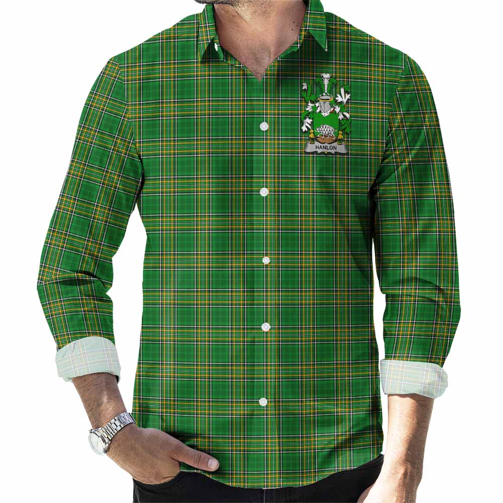 Hanlon Irish Clan Tartan Long Sleeve Button Up with Coat of Arms Men's Shirt - Tartan Vibes Clothing