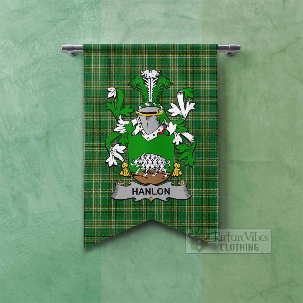 Hanlon Irish Clan Tartan Gonfalon, Tartan Banner with Coat of Arms Fishtail - Tartan Vibes Clothing