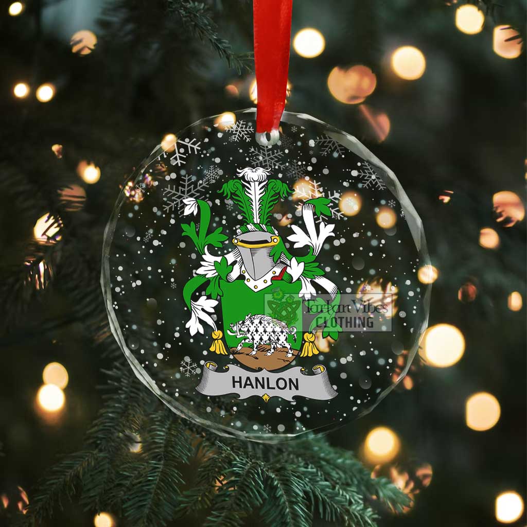 Hanlon Irish Clan Christmas Glass Ornament with Coat of Arms - 2D-tartanvibesclothing