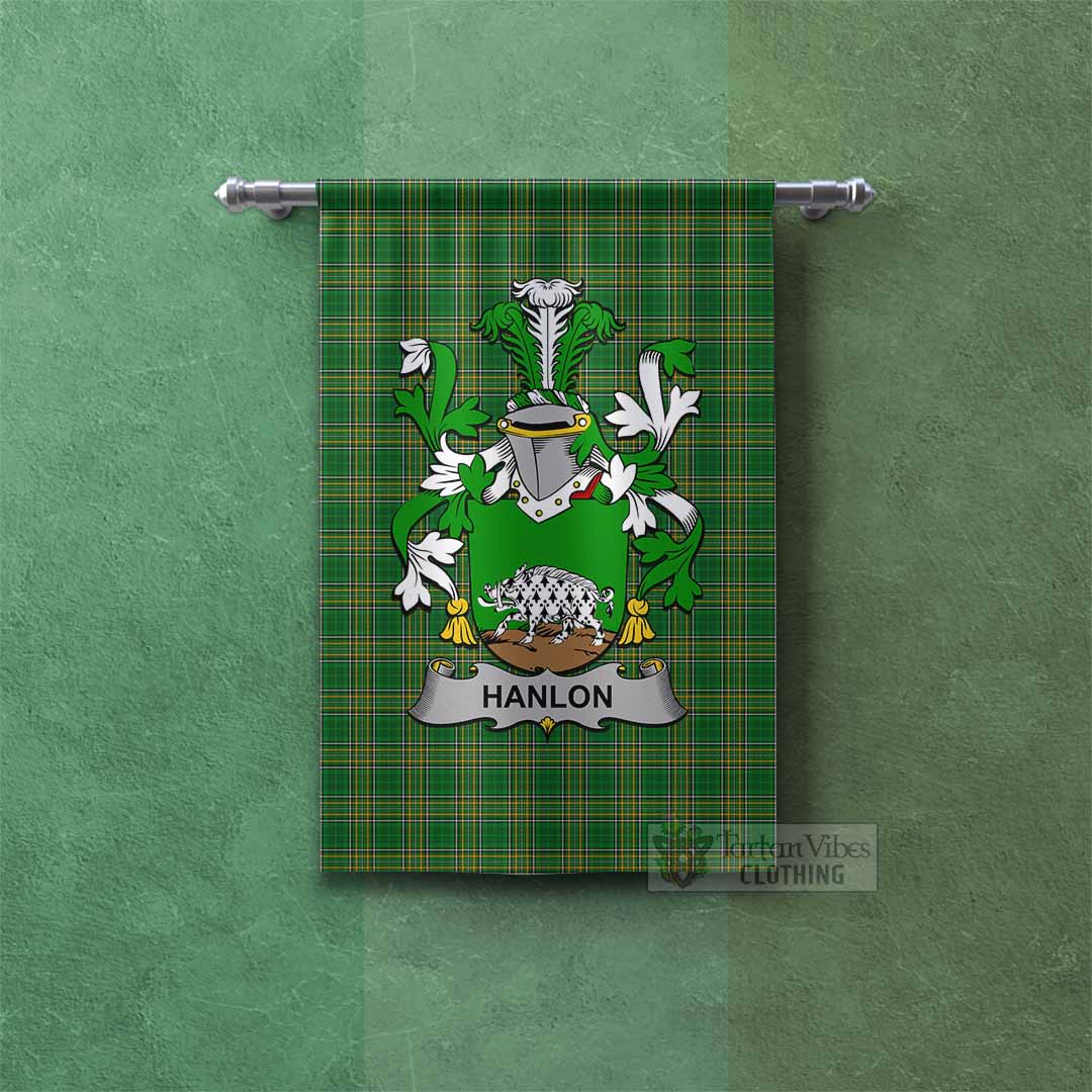 Hanlon Irish Clan Tartan Gonfalon, Tartan Banner with Coat of Arms Rectangle - Tartan Vibes Clothing