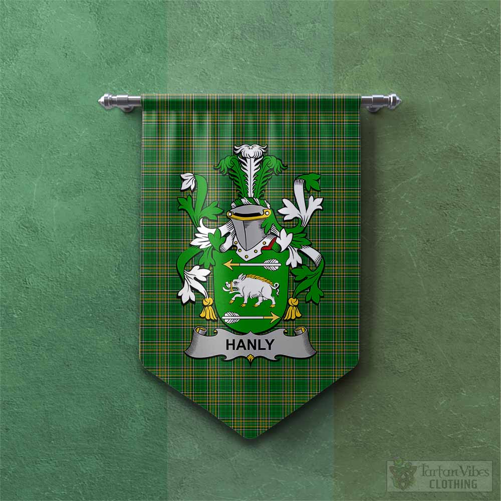 Tartan Vibes Clothing Hanly Irish Clan Tartan Gonfalon, Tartan Banner with Coat of Arms