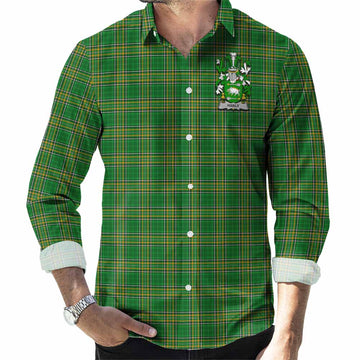 Hanly Irish Clan Tartan Long Sleeve Button Up with Coat of Arms Men's Shirt - Tartan Vibes Clothing