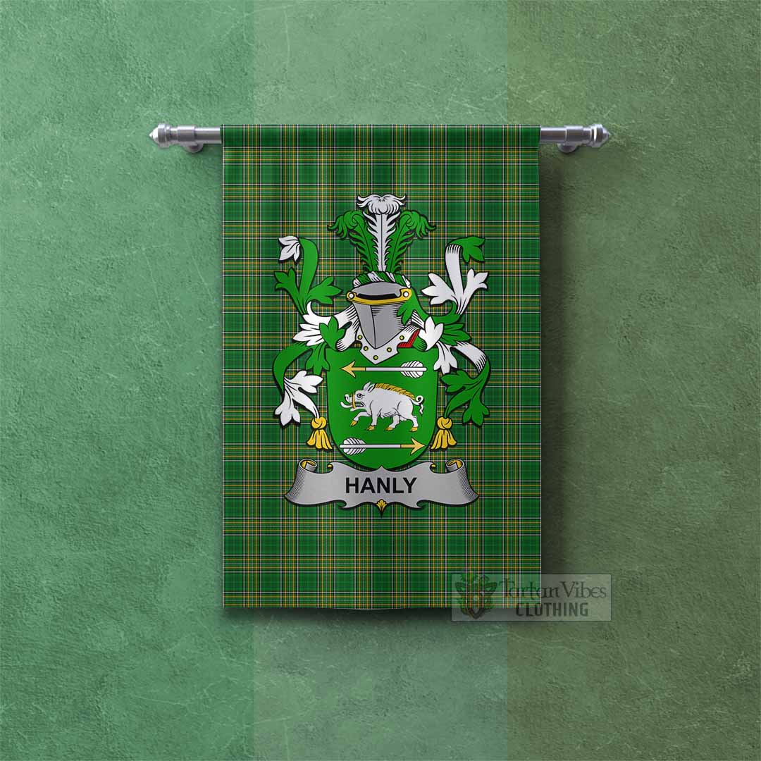 Tartan Vibes Clothing Hanly Irish Clan Tartan Gonfalon, Tartan Banner with Coat of Arms