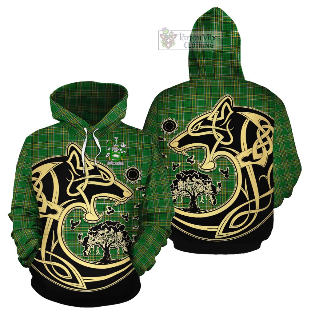 Hanly Irish Tartan Cotton Hoodie with Coat of Arms Celtic Wolf Style Zip Hoodie - Tartan Vibes Clothing