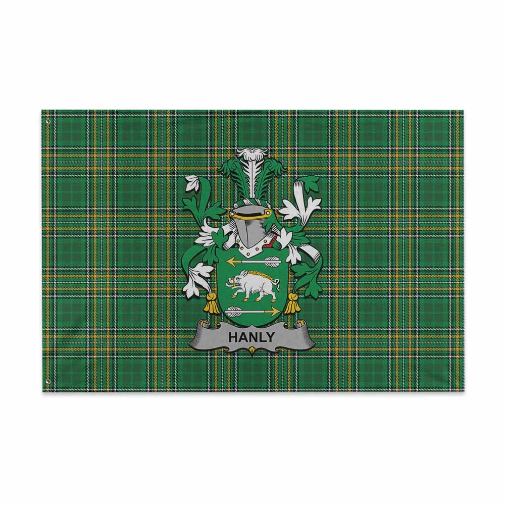 Tartan Vibes Clothing Hanly Irish Clan Tartan House Flag with Coat of Arms