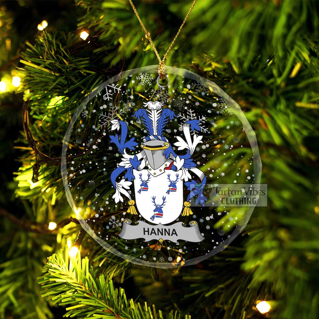 Hanna Irish Clan Christmas Glass Ornament with Coat of Arms Transparent Glass Circle - 2D-tartanvibesclothing