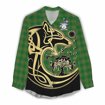 Hanna Irish Tartan Women's Casual Shirt with Coat of Arms Celtic Wolf Style Female - Tartan Vibes Clothing