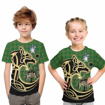Hanna Irish Tartan Kid T-Shirt with Coat of Arms Celtic Wolf Style Youth XL Size14 - Tartan Vibes Clothing