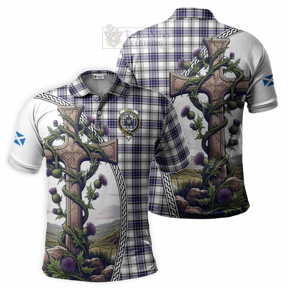 Tartan Vibes Clothing Hannay Tartan Polo Shirt with Family Crest and St. Andrew's Cross Accented by Thistle Vines