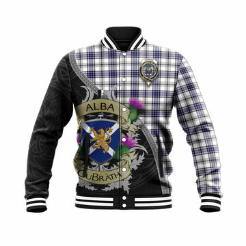 Tartan Vibes Clothing Hannay Tartan Family Crest Baseball Jacket Lion Rampant Royal Thistle Shield Celtic Inspired