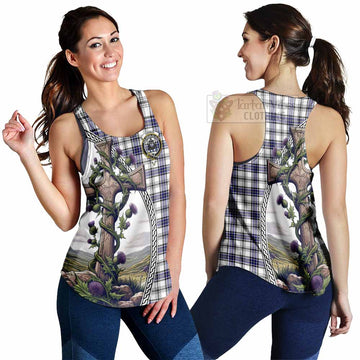 Tartan Vibes Clothing Hannay Tartan Women's Racerback Tanks with Family Crest and St. Andrew's Cross Accented by Thistle Vines