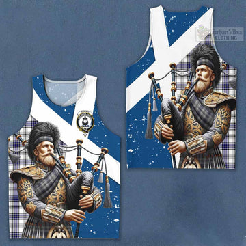 Hannay Tartan Men's Tank Top with Family Crest Scottish Bagpiper Vibes