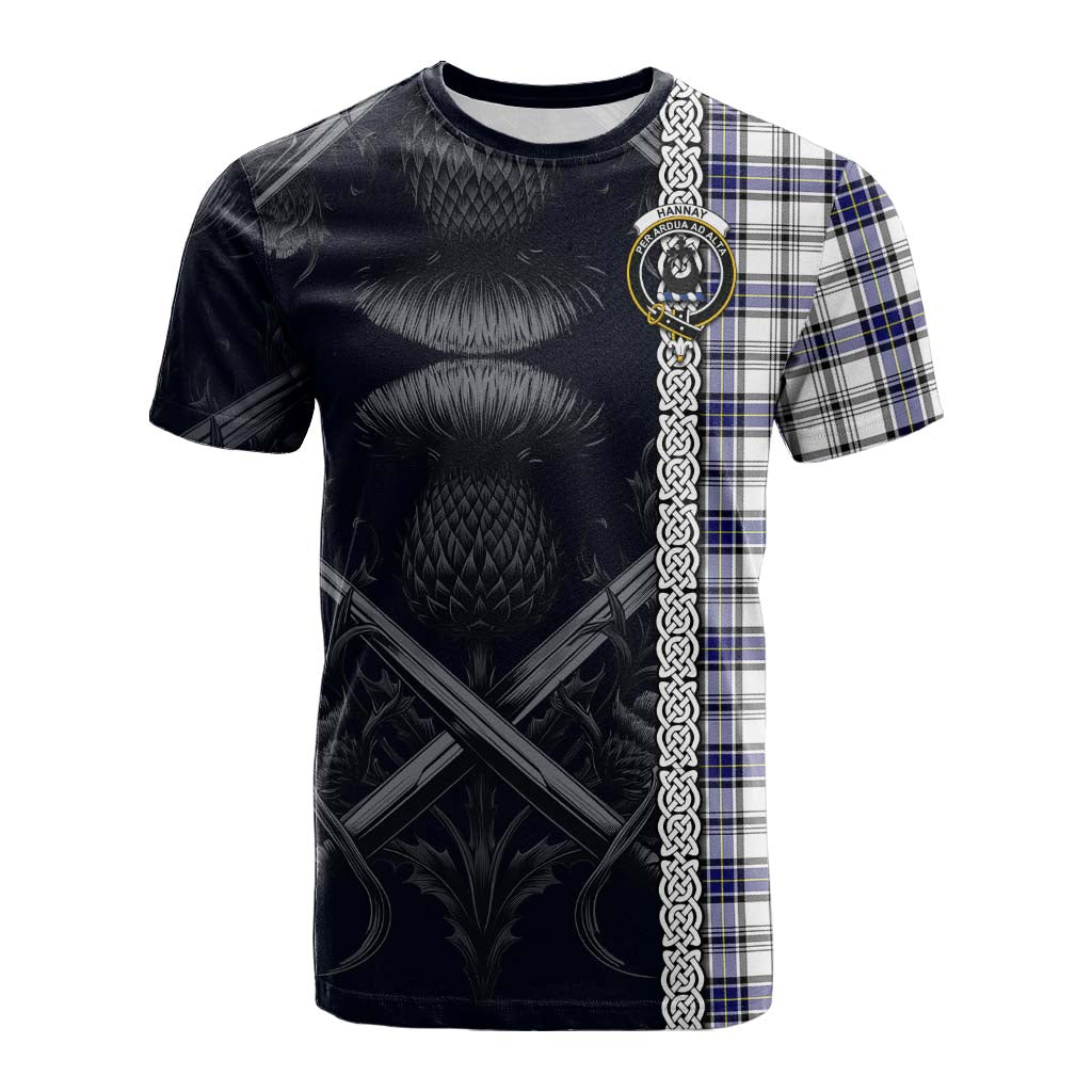 Tartan Vibes Clothing Hannay Tartan Cotton T-shirt with Family Crest Cross Sword Thistle Celtic Vibes