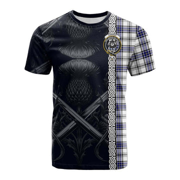 Tartan Vibes Clothing Hannay Tartan Cotton T-shirt with Family Crest Cross Sword Thistle Celtic Vibes