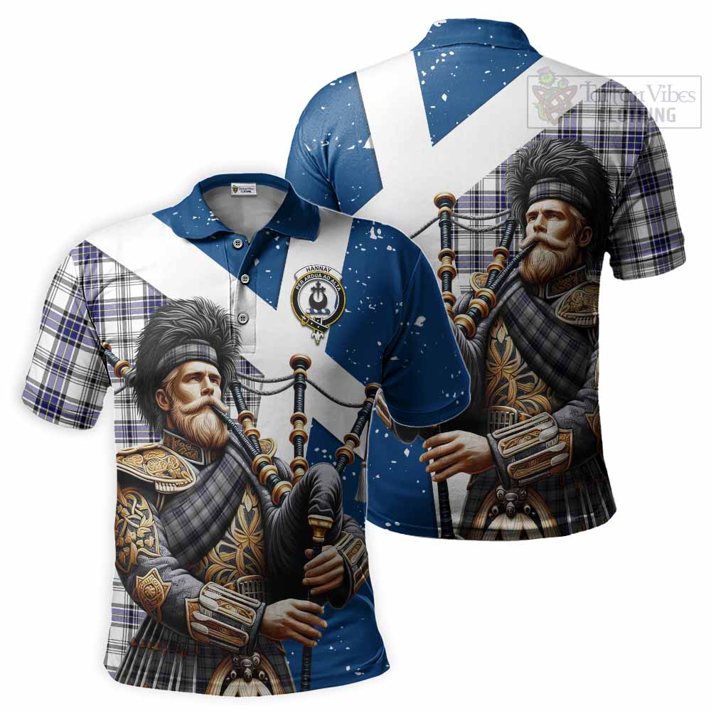 Tartan Vibes Clothing Hannay Tartan Polo Shirt with Family Crest Scottish Bagpiper Vibes