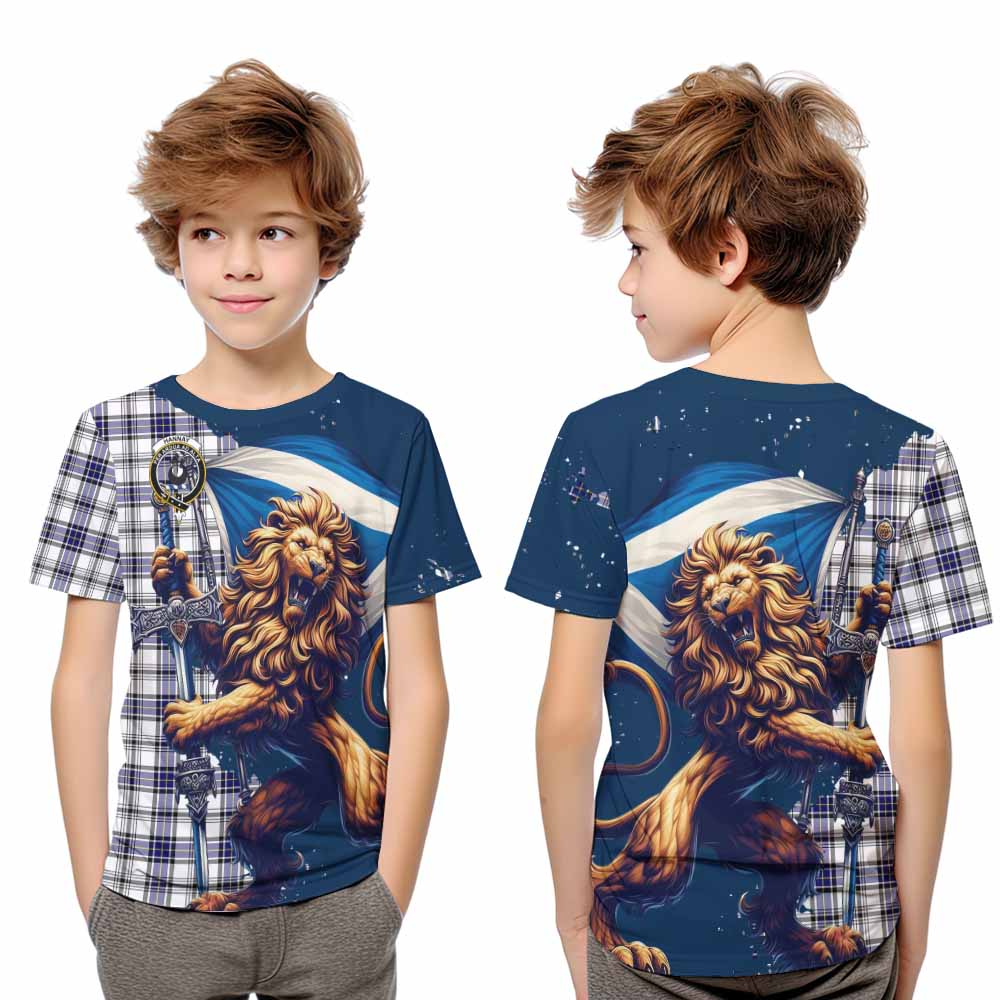Tartan Vibes Clothing Hannay Tartan Family Crest Kid T-Shirt with Scottish Majestic Lion