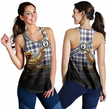 Tartan Vibes Clothing Hannay Crest Tartan Women's Racerback Tanks with Golden Lion Emblem Celtic Style