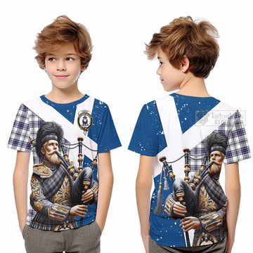 Tartan Vibes Clothing Hannay Tartan Kid T-Shirt with Family Crest Scottish Bagpiper Vibes