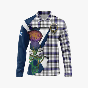Tartan Vibes Clothing Hannay Tartan Family Crest Long Sleeve Polo Shirt Scottish Thistle Celtic Inspired