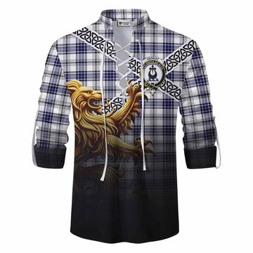 Hannay Crest Tartan Ghillie Kilt Shirt with Golden Lion Emblem Celtic Style