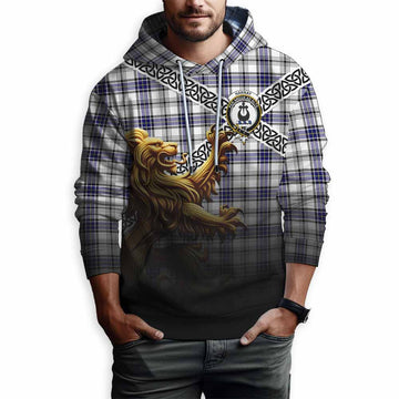 Hannay Crest Tartan Hoodie with Golden Lion Emblem Celtic Style