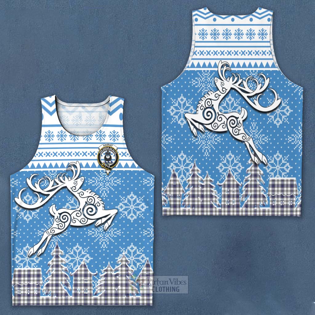 Tartan Vibes Clothing Hannay Clan Christmas Men's Tank Top Celtic Reindeer Style