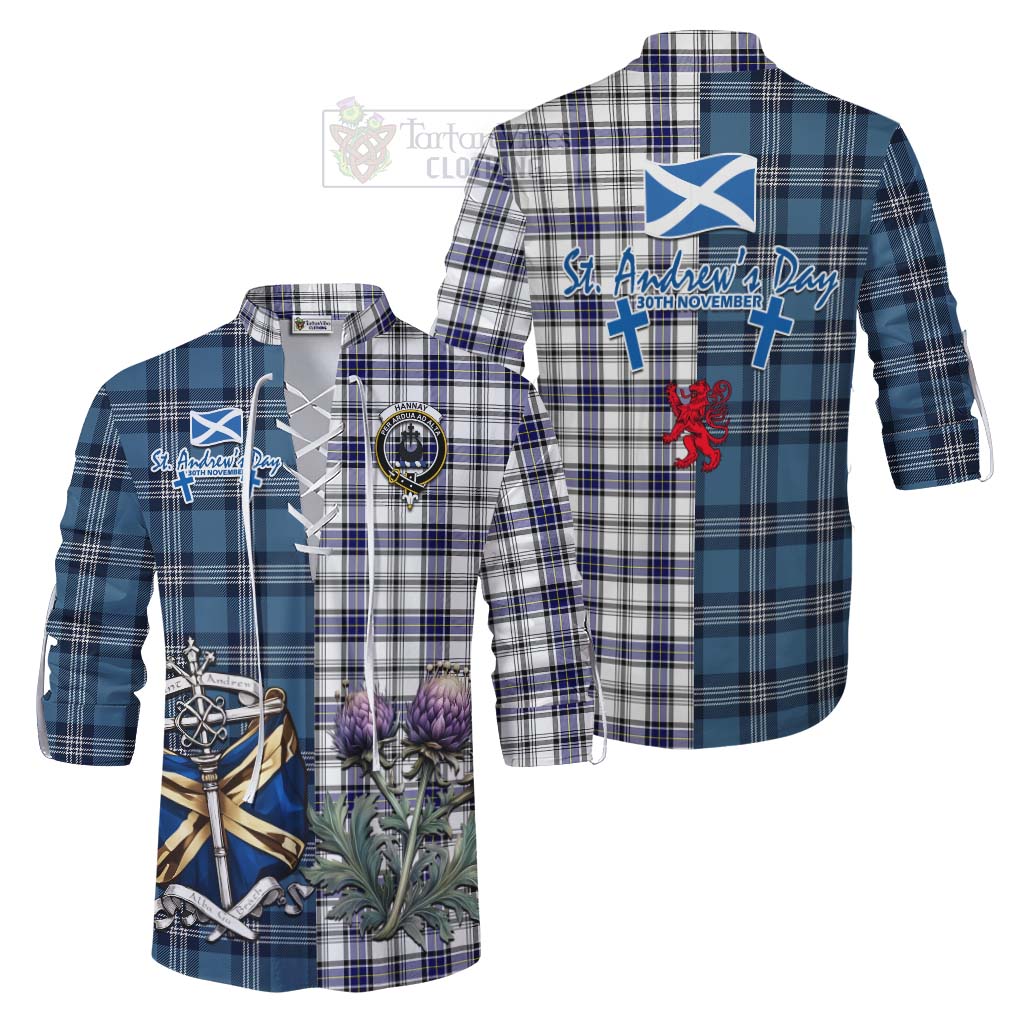 Tartan Vibes Clothing Hannay Tartan Ghillie Kilt Shirt Happy St. Andrew's Day Half Tartan Style