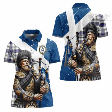 Tartan Vibes Clothing Hannay Tartan Women's Polo Shirt with Family Crest Scottish Bagpiper Vibes