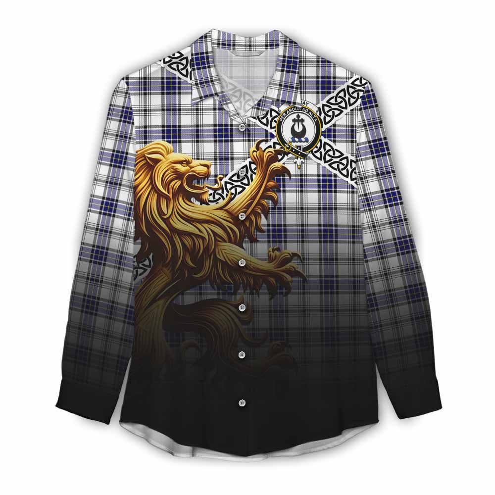 Tartan Vibes Clothing Hannay Crest Tartan Women's Casual Shirt with Golden Lion Emblem Celtic Style