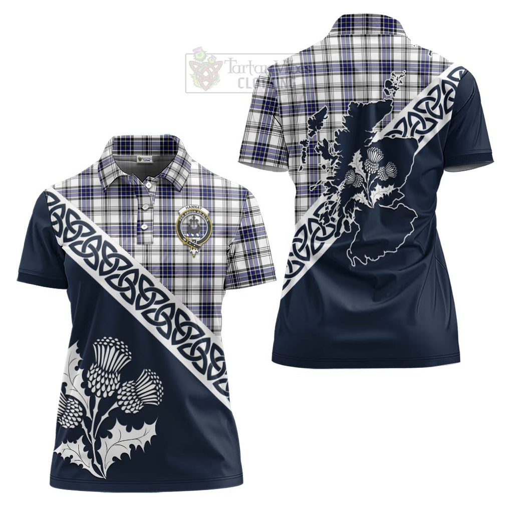 Tartan Vibes Clothing Hannay Tartan Women's Polo Shirt Featuring Thistle and Scotland Map