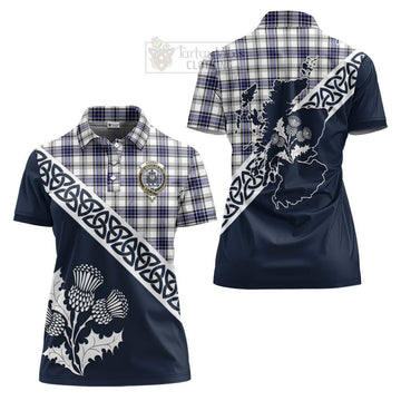 Tartan Vibes Clothing Hannay Tartan Women's Polo Shirt Featuring Thistle and Scotland Map