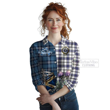 Hannay Tartan Women's Casual Shirt Happy St. Andrew's Day Half Tartan Style