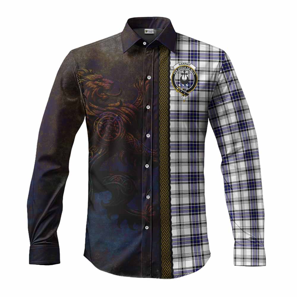 Tartan Vibes Clothing Hannay Tartan Family Crest Long Sleeve Button Shirt Alba Gu Brath Be Brave Lion Ancient Style