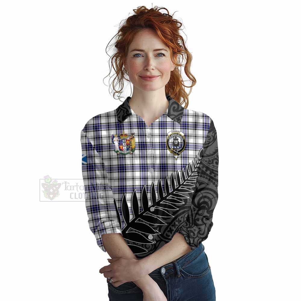 Tartan Vibes Clothing Hannay Crest Tartan Women's Casual Shirt with New Zealand Silver Fern Half Style
