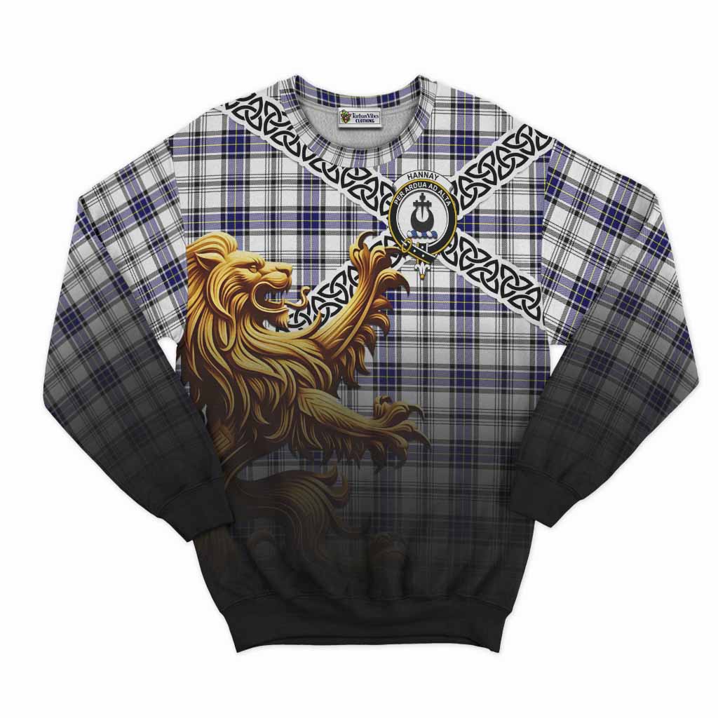 Tartan Vibes Clothing Hannay Crest Tartan Sweatshirt with Golden Lion Emblem Celtic Style