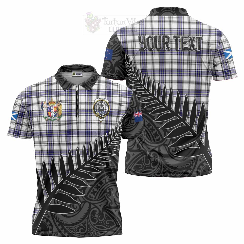 Tartan Vibes Clothing Hannay Crest Tartan Zipper Polo Shirt with New Zealand Silver Fern Half Style