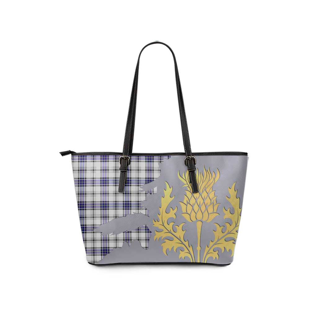 Tartan Vibes Clothing Hannay Tartan Leather Tote Bag Gold Thistle Style