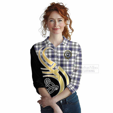 Tartan Vibes Clothing Hannay Tartan Women's Casual Shirt with Family Crest and Celtic Symbol Style