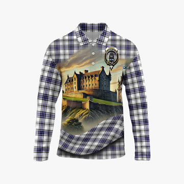 Tartan Vibes Clothing Hannay Tartan Family Crest Long Sleeve Polo Shirt with Scottish Ancient Castle Style